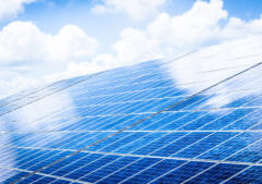 modern Solar Panels in front of blue sky